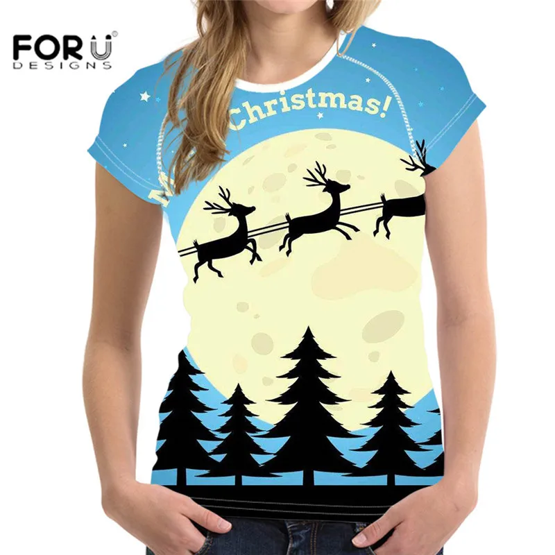 FORUDESIGNS/Модная стильная забавная летняя футболка с Рождеством Женская Винтажная Футболка Harajuku с деревом новая футболка Camisetas Verano Mujer - Цвет: RI223BV