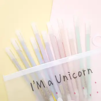 

12Pcs/pack Korean Rainbow Colored Glitter Gel Pens Ink Pastel Creative Stationery Kit Fun Draw Paint Pencil Case Bag Stationary