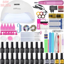 Набор для ногтей УФ светодиодный светильник Сушилка с 18 шт. Набор для гелевого маникюра Замачивание маникюрных инструментов набор новых электрических ногтей дрель для ногтей инструменты для дизайна ногтей