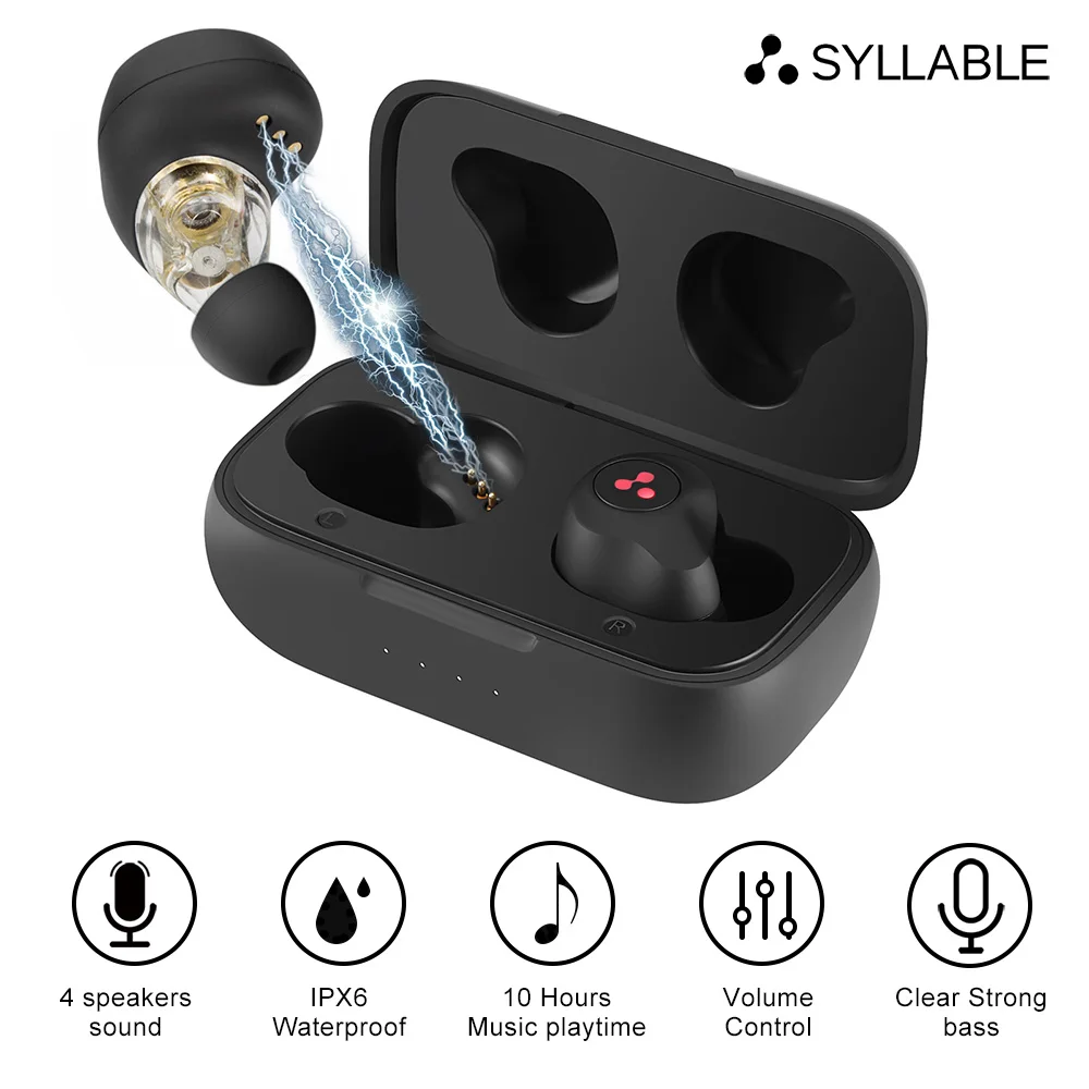 2020 SYLLABLE S115 TWS Earphones Dual Dynamic Drivers 4 Speaker Sound Strong bass of QCC3020 chip 10 hours headset S115
