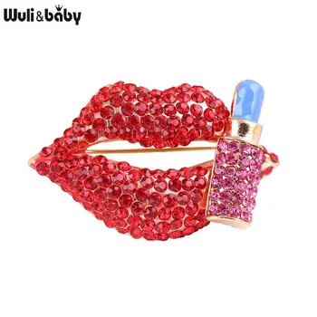 

Wuli&baby Rhinestone And Lipstick Brooches For Women Classic Causal Office Brooch Pins Gifts