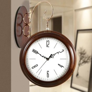 

European Double Wall Clock Living Room Clock Modern Simple Fashion Wall Clock Household Nordic Wood Clock Wall BB50WC