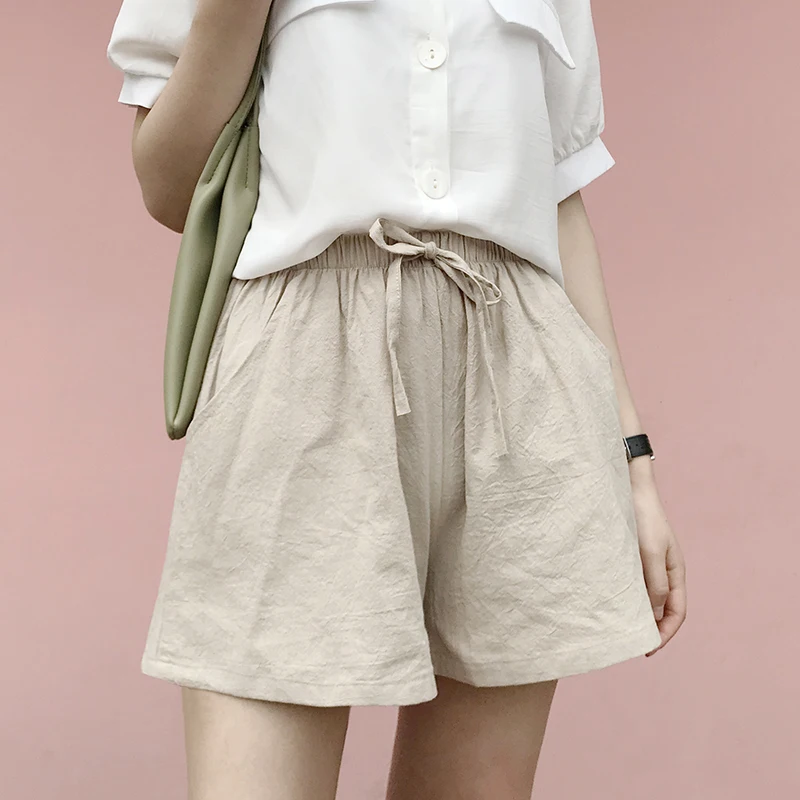 Новая летняя свободная Корейская версия тонкого повседневного хлопка и белье сплошной цвет шорты