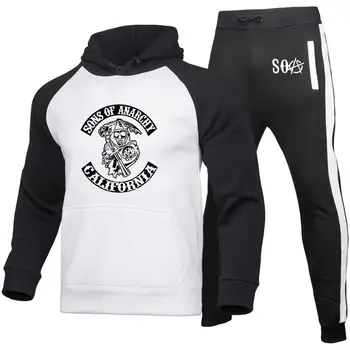 

New Spring Autumn SOA Sounds of Anarchy Short Sleeve Men T-shirt Skull Printed High Quality Cotton Casual Sweatshirt Pants Suit