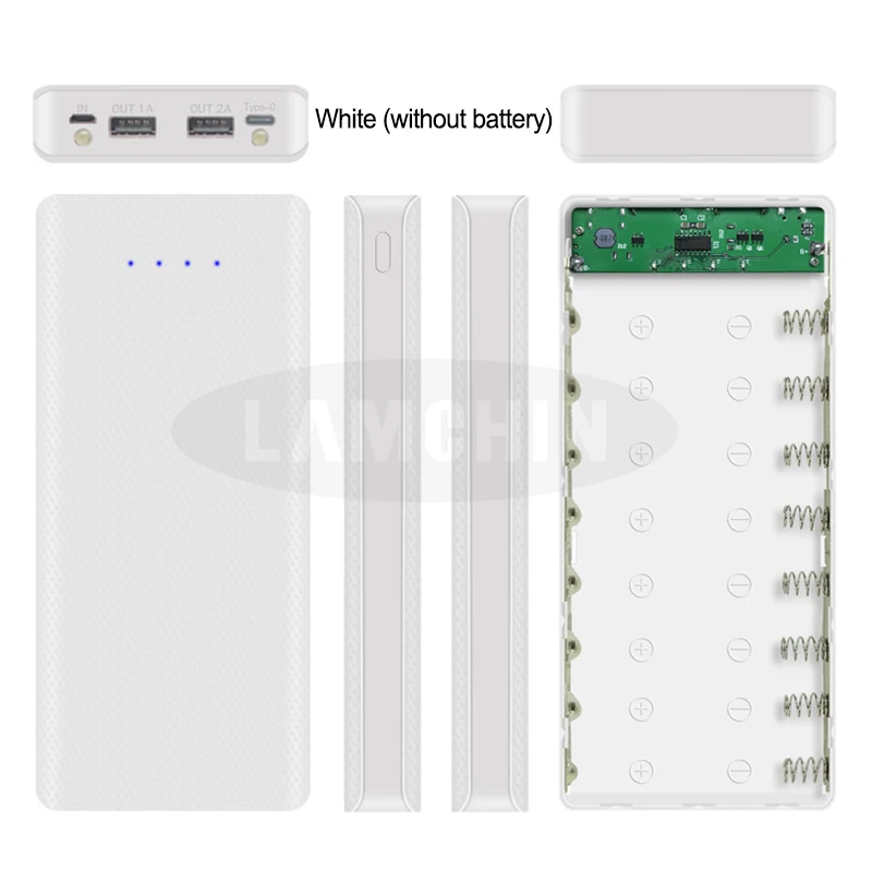 White no digital 5 В/2 а двойной USB 8*18650 Внешний аккумулятор USB батарея коробка с розничной посылка зарядное устройство DIY чехол для IPhone11 X samsung S10 Plus - Цвет: White no digital