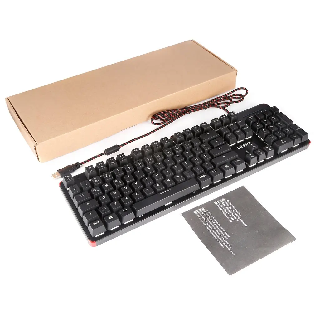 Черный LESHP USB Проводная 105 клавиш с подсветкой профессиональная игровая офисная механическая клавиатура с светодиодный регулируемой подсветкой - Цвет: Черный