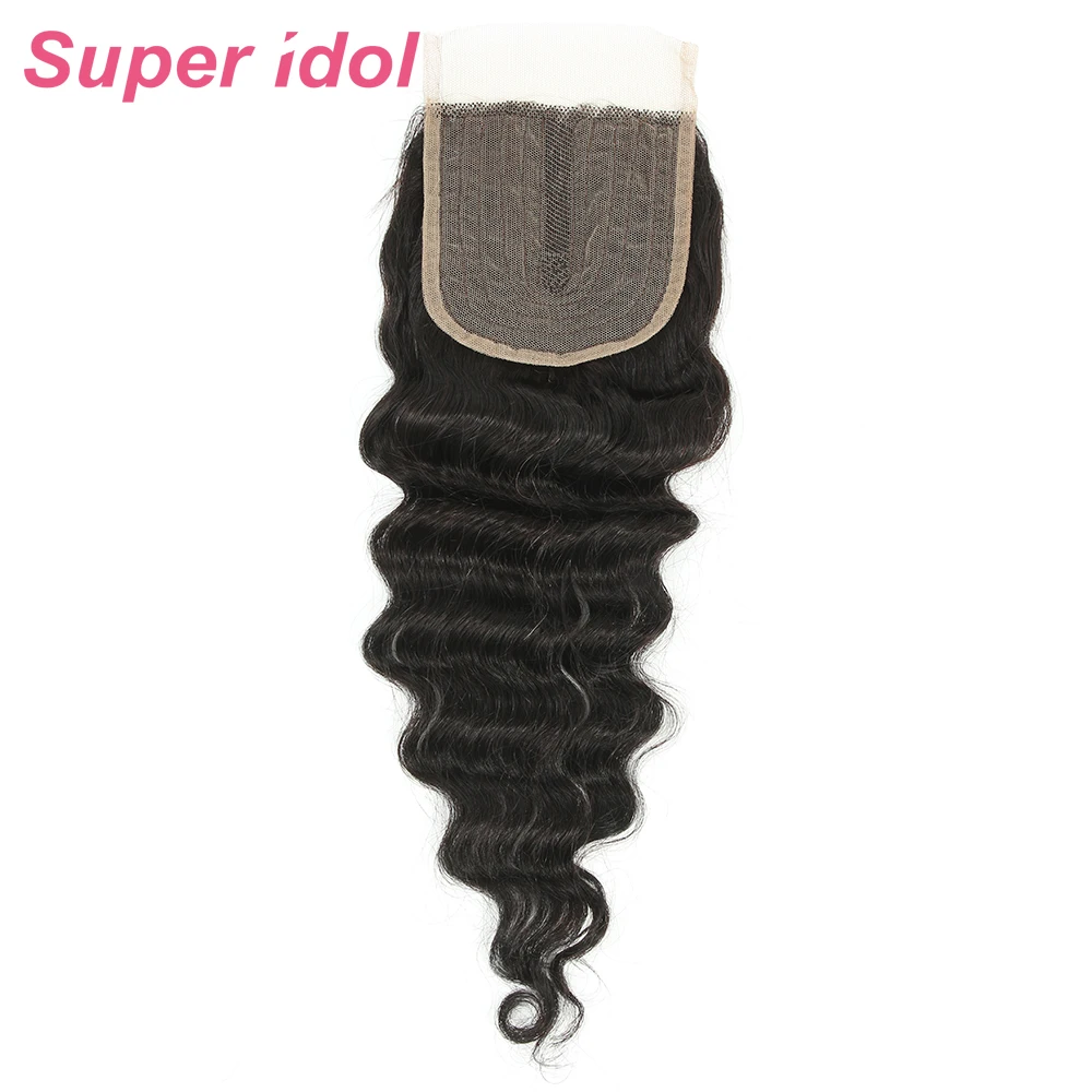 

HD Transparent Loose Deep Wave Brazilian remy human hair 4X1 T-Part lace Closure hair Natural black Pre-Plucked with Baby Hair