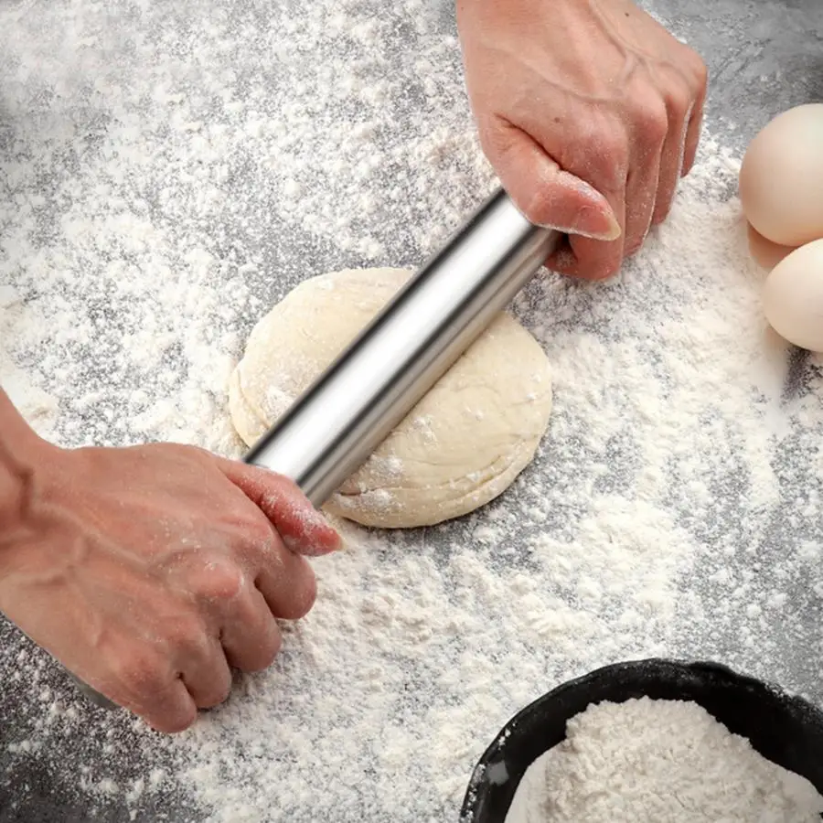 Rolling Pins& Pastry Boards Non-stick Stainless Steel Rolling Pin Cake Dough Roller Baking Pastry Bakeware Tool rolling pin