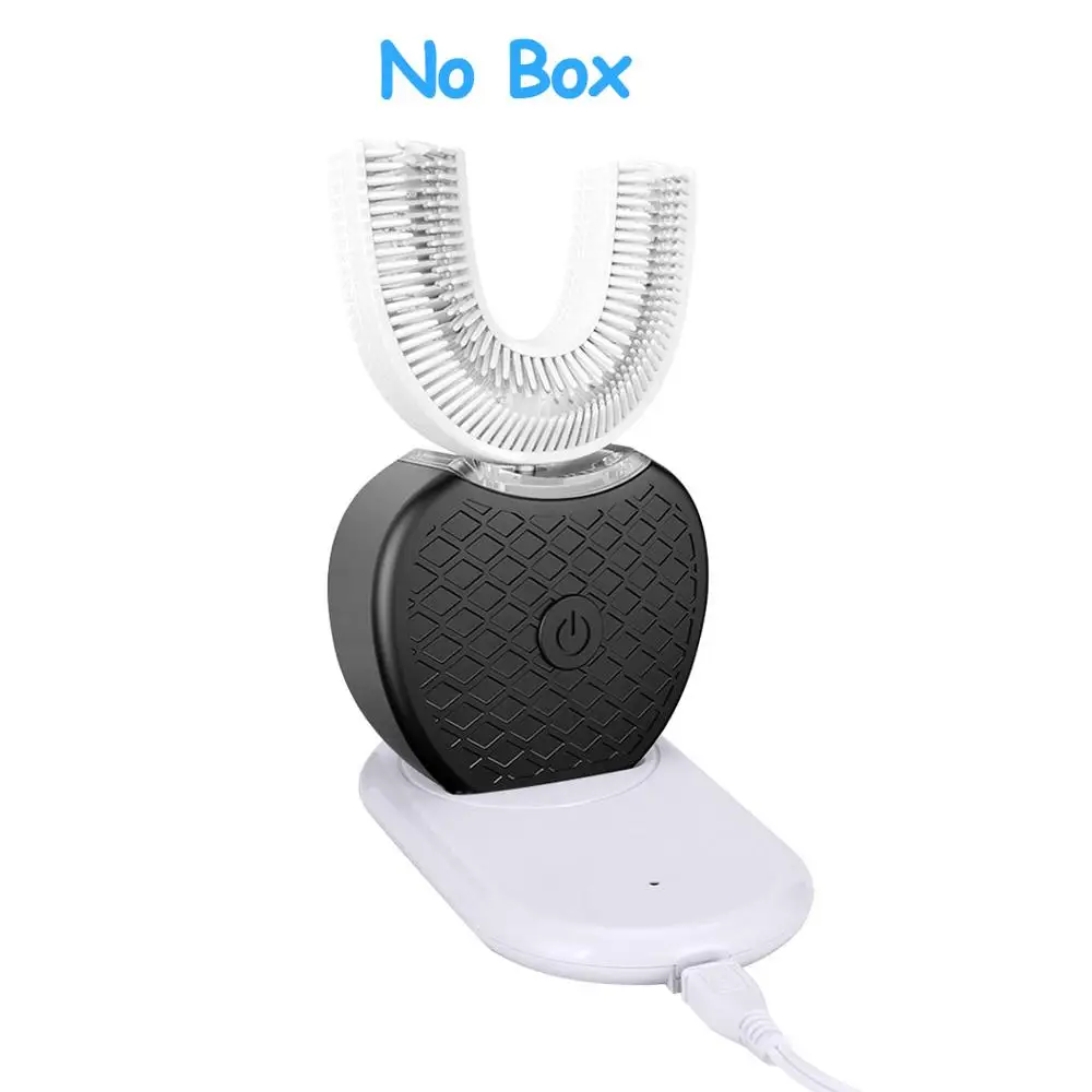 Интеллектуальная автоматическая звуковая электрическая зубная щетка на 360 градусов, u-образная зубная щетка, usb зарядка, отбеливание зубов, синий светильник - Цвет: Black No Box