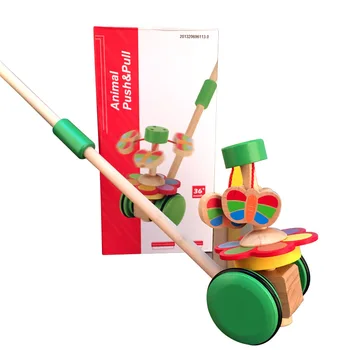 

Baby toy walker wooden single pole cartoon dragging trolley baby walking toddler toy