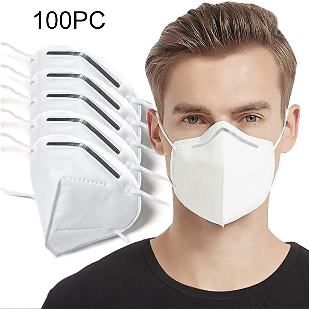 100pcs Adult Mask Solid White Disposable Mascararilla Masque Non Woven 5-Layer PM2.5 Protection Filter Adult's Masks Mаска | Красота