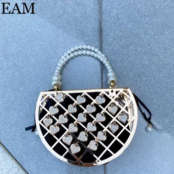 

[EAM] 2020 Rhinestones Metal Evening Bag Women Luxury Designer Diamonds Alloy Pearls Dinner Clutch Purse Ladies Handbag HO443
