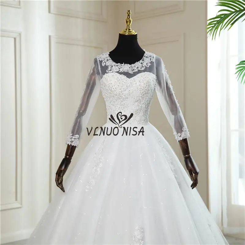 wedding dresses Real Video New Vintage O Neck Plus Size Wedding Dress with Sleeve Simple Long Train Lace Embroidery Bridal Gown Vestido De Noiva traditional wedding dresses