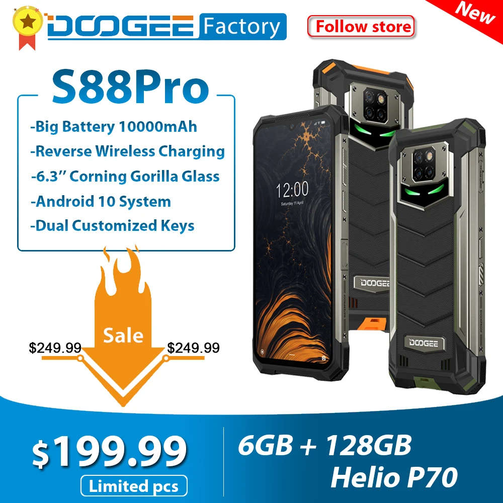 New DOOGEE S88 Pro IP68/IP69K Rugged Phone 10000mAh Battery Quick Changing Helio P70 Octa Core 6GB 128GB Android 10 Mobile Phone| | - AliExpress