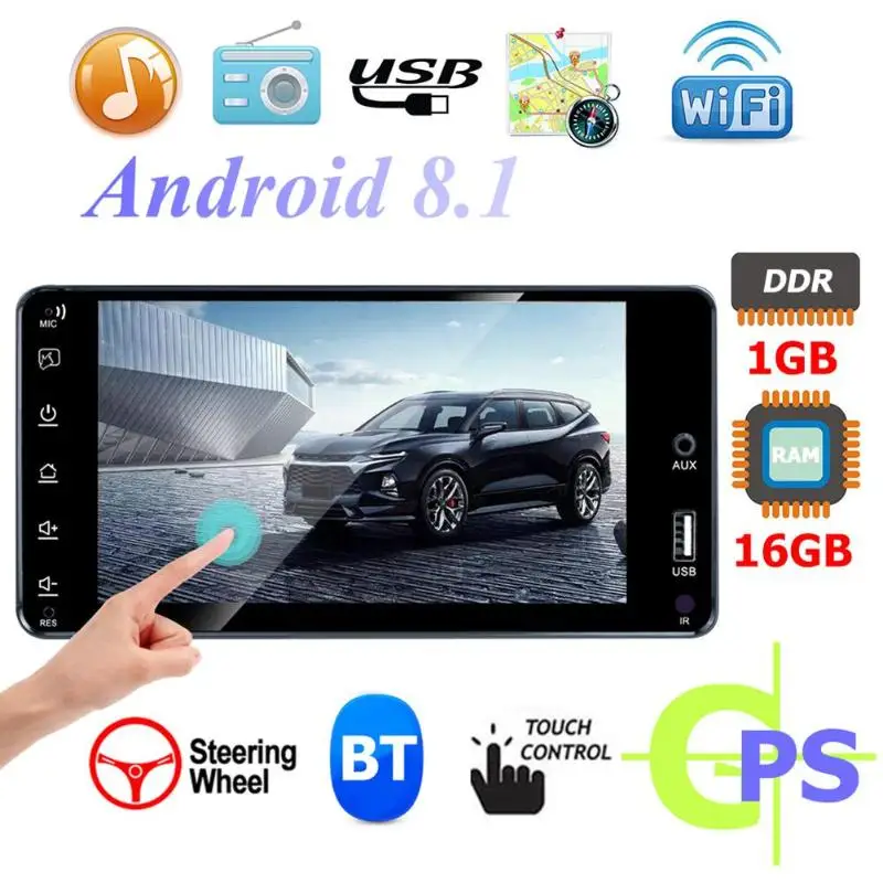 2 Din автомобильный стерео MP5 плеер " сенсорный экран Android 8,1 1G+ 16G gps навигация Bluetooth 4,0 AM FM радио-зеркальная связь wifi
