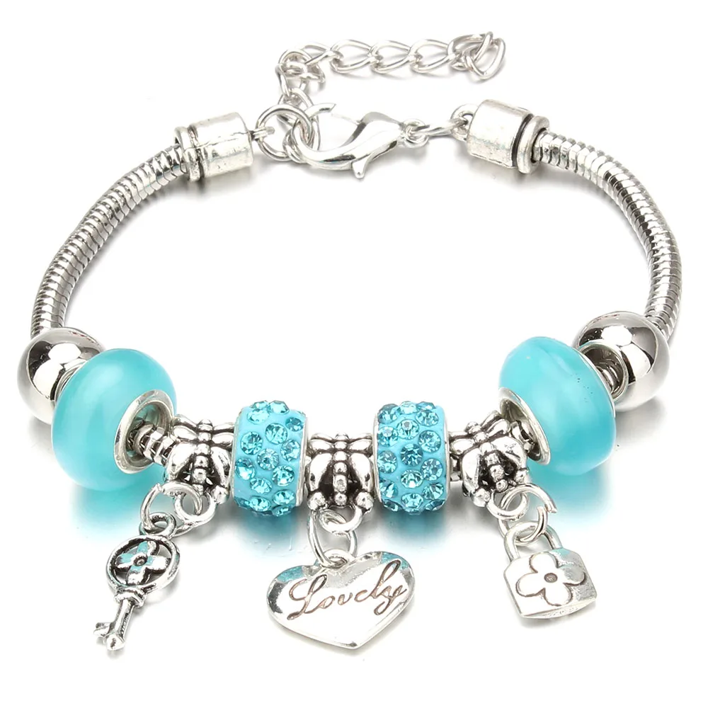 Antique Original Love Heart Key Lock Shape 6 Colors Charm Bracelets for Women Clay Beads Bracelet & Bangle DIY Jewelry Gifts Bracelet Jewelry