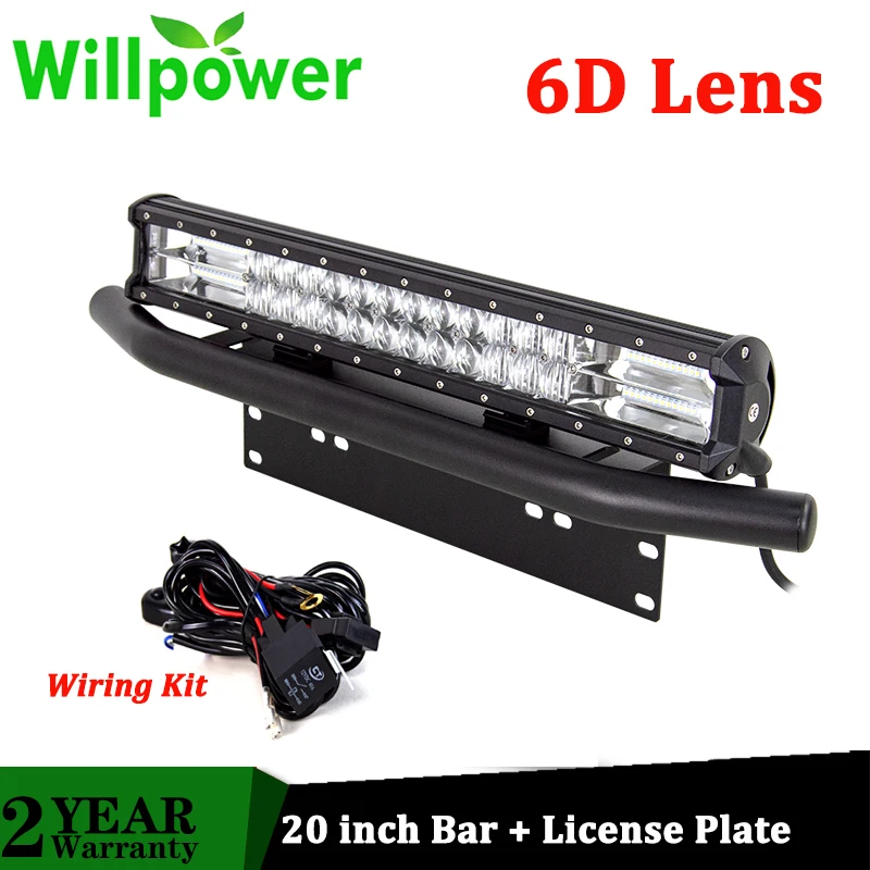 

Willpower 6D 20 inch 216W Dual Row Car Light Offroad Led Bar with Bull Bar License Plate Mount Bracket for Auto 4X4 SUV 12V 24V