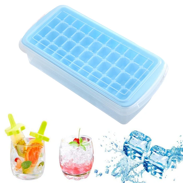 Ice Cube Tray with Lid and Bin | 36 Nugget Silicone Ice Tray for Freezer |  Comes with Ice Container, Scoop and Cover | Good Size Ice Bucket