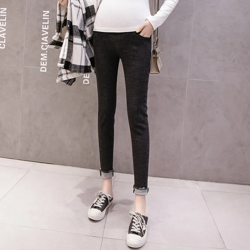 Maternity Jeans Cotton Elastic Adjustable Waist Soft Prop Belly Pants Slim Skinny Ankle-length Pregnant Women Clothes Casual