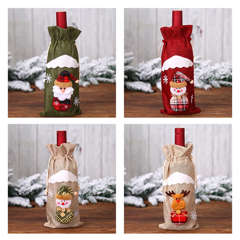 Christmas Wine Bottle Cover Xmas Dinner Wine Cover Lovely Santa Snowman Party Ornament Decor New Year Home Party Table Decor