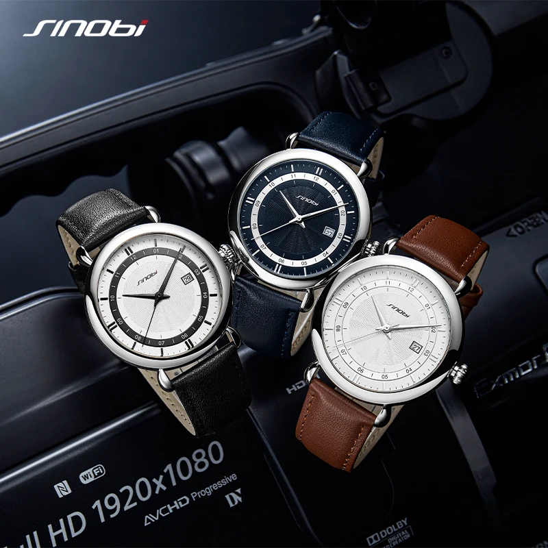 Sinobi Top Brand Luxury Men's Leather Watches Business Quartz Wristwatches Calender Male Sports Waterproof Clock montre homme