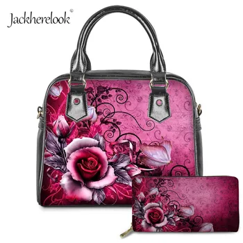 

Jackherelook Fashion 2Pcs Shoulder Bags For Women's Gothic Fire Rose Pattern Handle Tops Crossbody Bags Large Capacity Bolsa