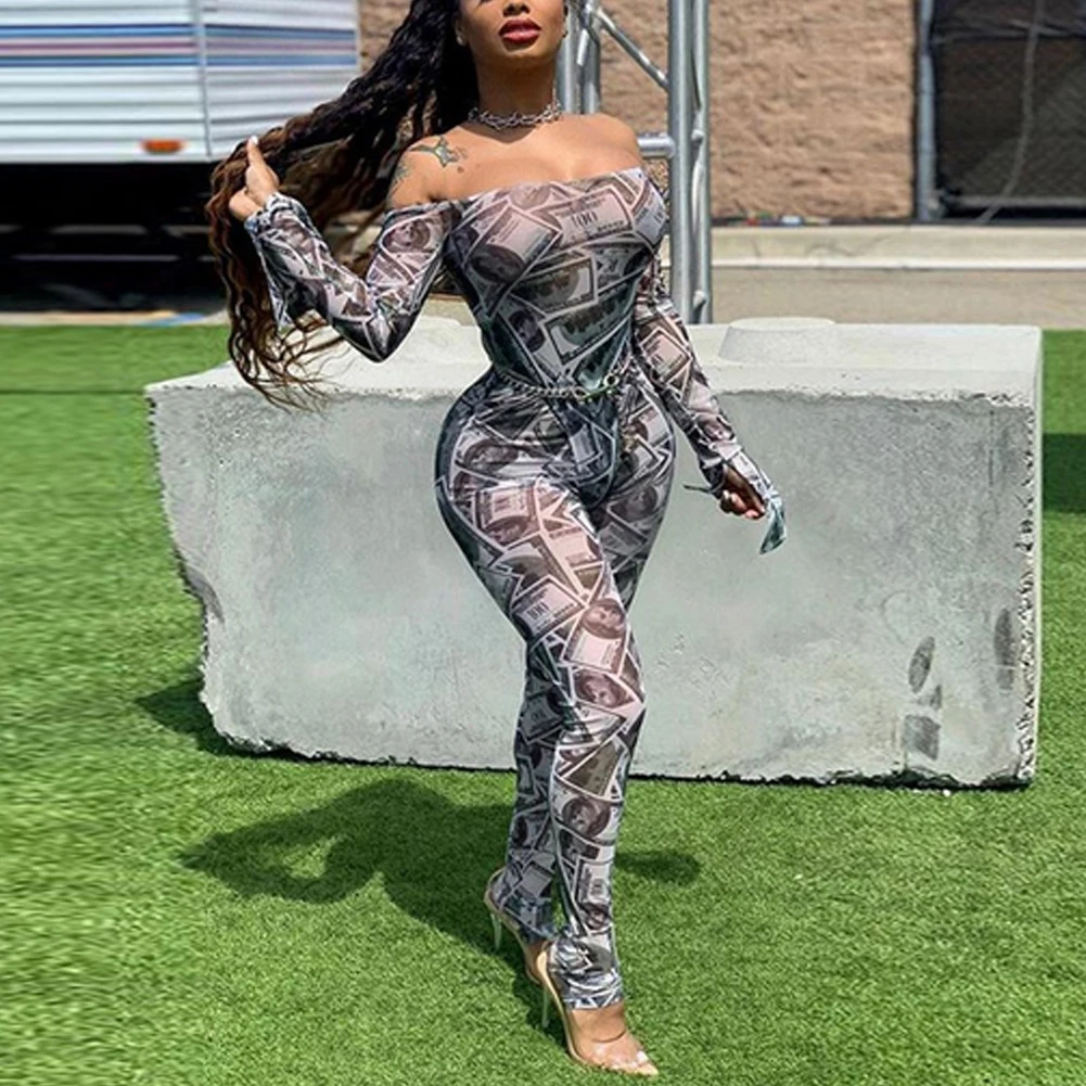 Sexy Women Mesh Sheer Leopard Print Ruffle Sleeve Long Jumpsuit Romper Clubwear