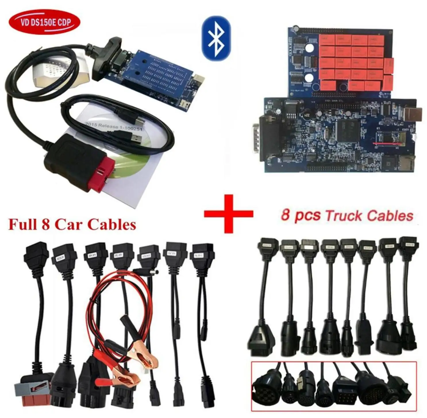 

new v9.0 board ds150e cdp with bluetooth 2016.R0 OBD2 Scanner tool for delphi +full 16 car/truck cables for autocom,free ship