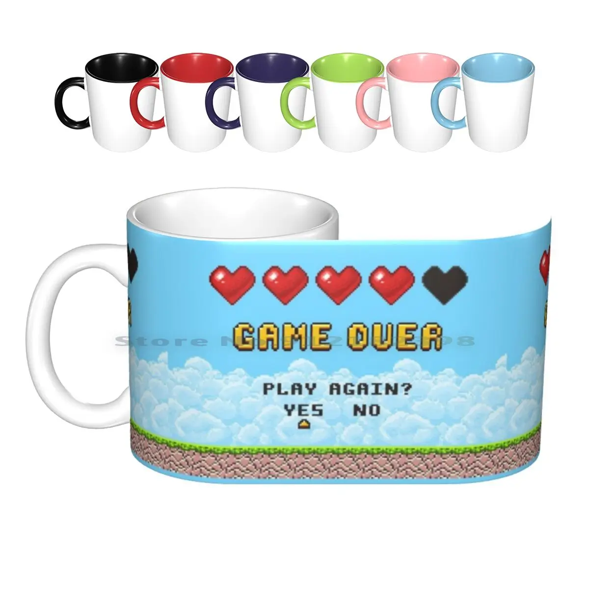 Game Over Ceramic Mugs Tazze Da Caffè Tazza Da Tè Al Latte Giochi Da Gioco Over Play Again Sì No Worly Video Ps4 Wii Controller Kids Switch