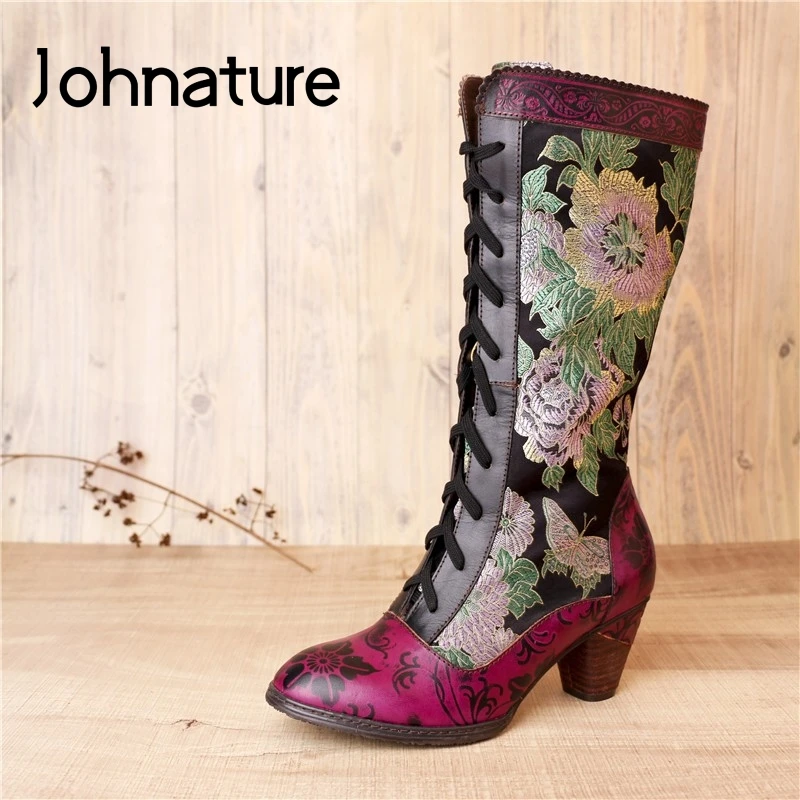 Johnature Women Boots 2021 New Autumn Winter Shoes Genuine Leather