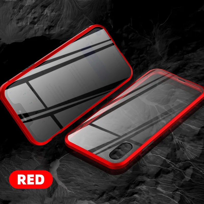 Red Защитный Магнитный чехол из закаленного стекла для iPhone 11, 11pro, XS MAX, XR, X, противоскользящий магнит, металлический бампер для iPhone 8, 7, 6, 6S Plus - Цвет: Red