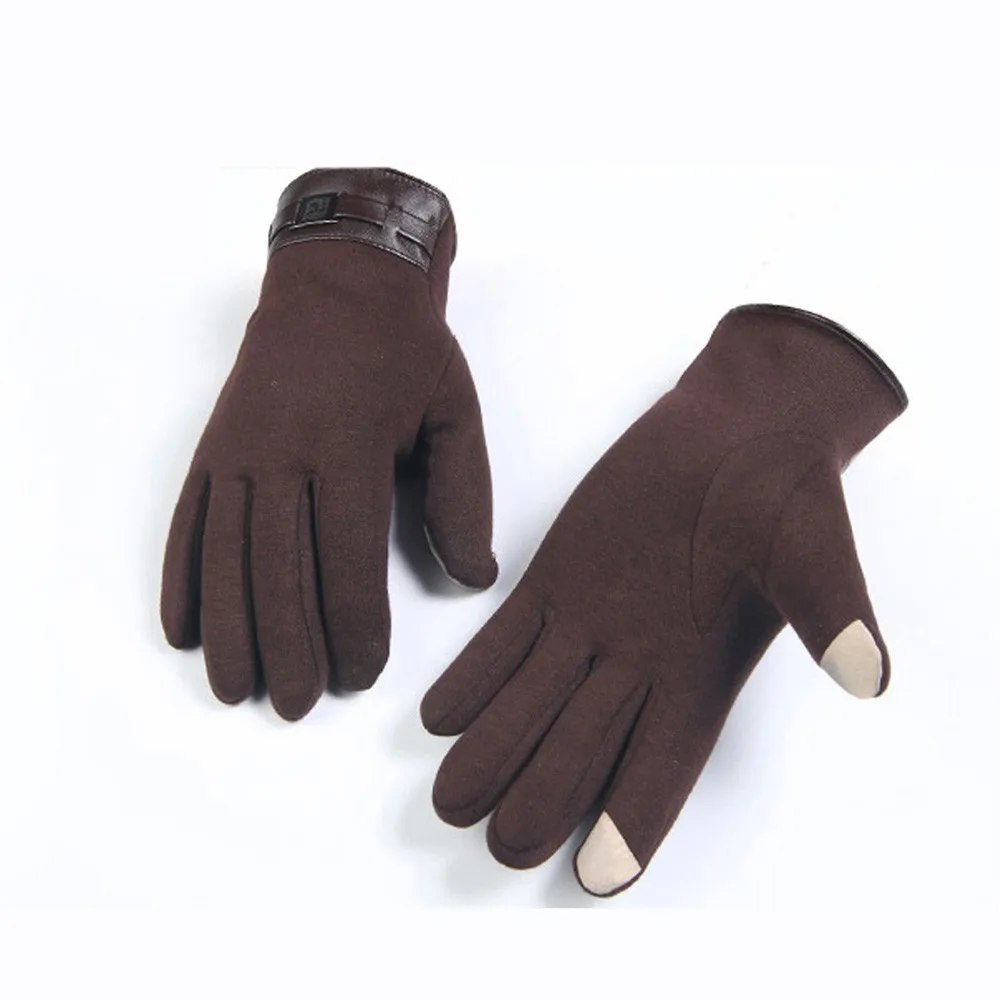 Зимние мужские перчатки для смартфона с сенсорным экраном, кашемировые перчатки, утепленные шерстяные кашемировые однотонные перчатки, мужские перчатки - Цвет: Brown