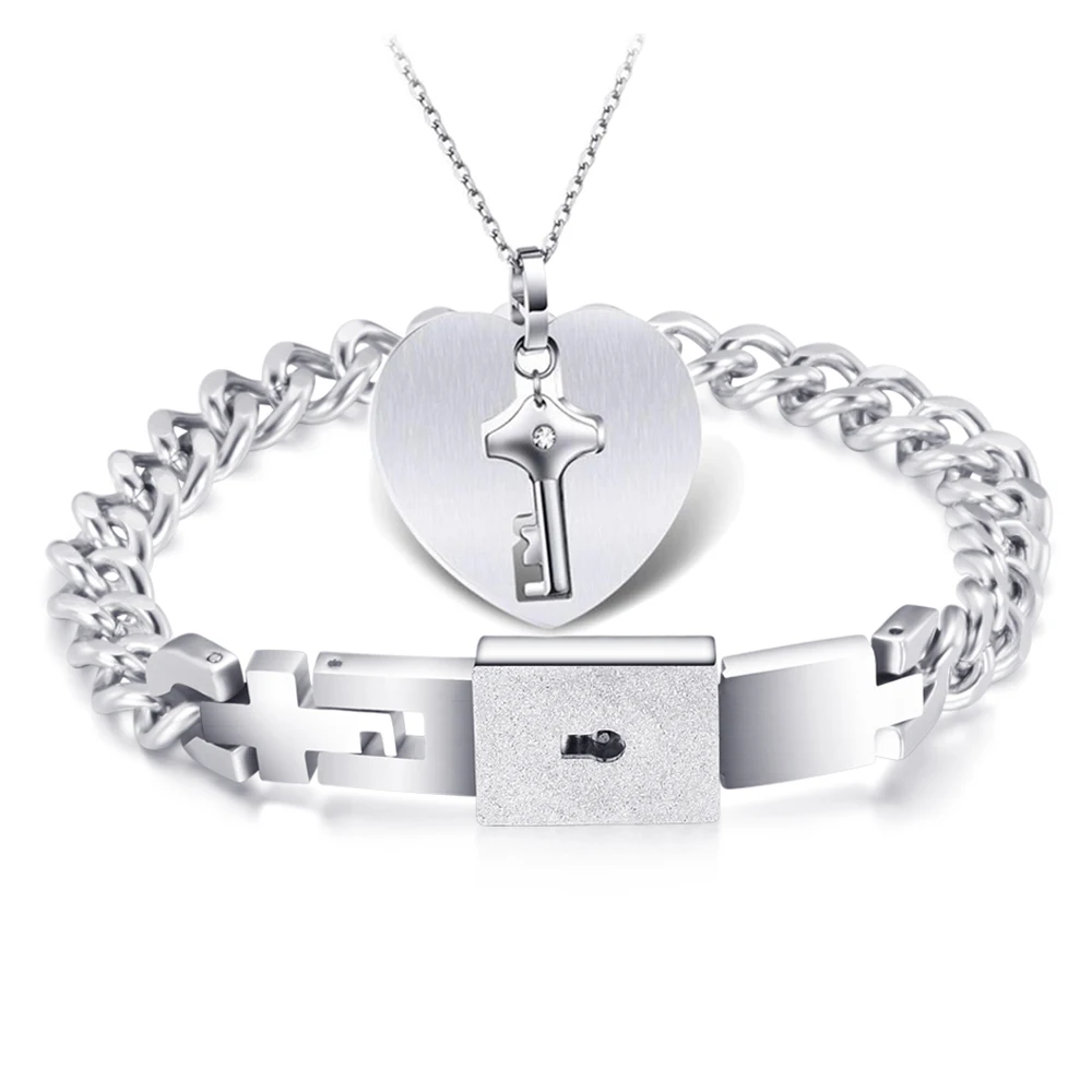 A Couple Lovers Jewelry Love Heart Lock Bracelet Stainless