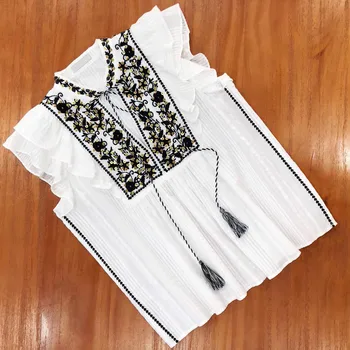 

Newest Fashion Embroidery Blouses and Tops 2020 Summer Fashion Blogger Style Elegant Sequined Sleeveless Ruffles Tops