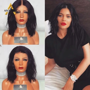 

Aiva Wavy Bob Black Wig Heat Resistant Glueless Synthetic Lace Front Wig High Tempearature Fiber Cosplay Wigs For Black Women