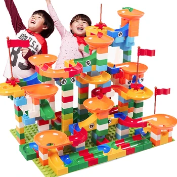 

296 PCS Big Size Block Marble Race Run Maze Ball Track Building Blocks ABS Funnel Slide Blocks Toys For Children Kids GIft