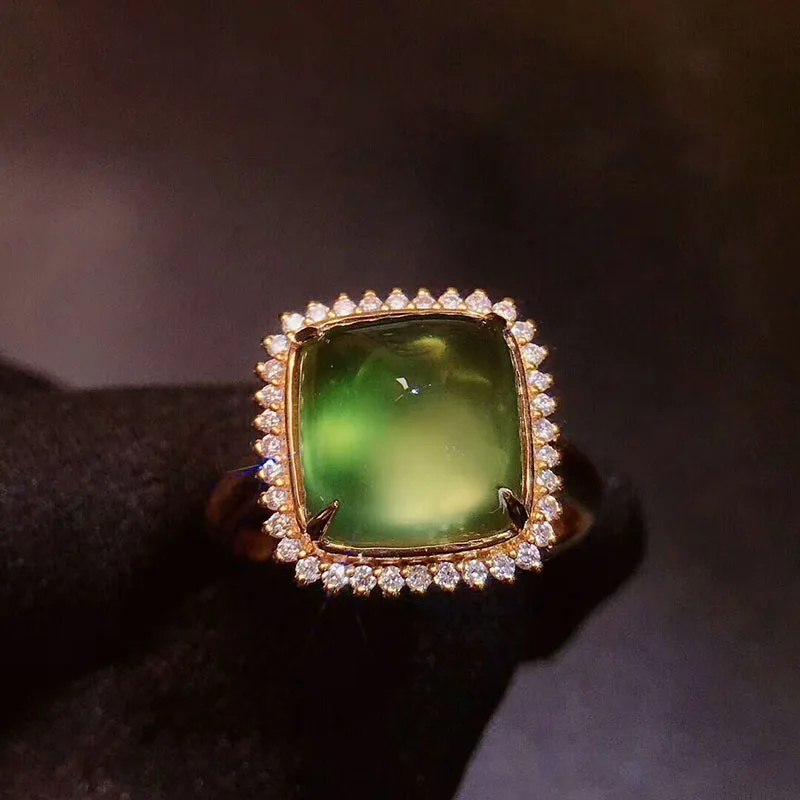 

100% 18K gold and 6ct natural Prehnite Diamonds ring With Certificate