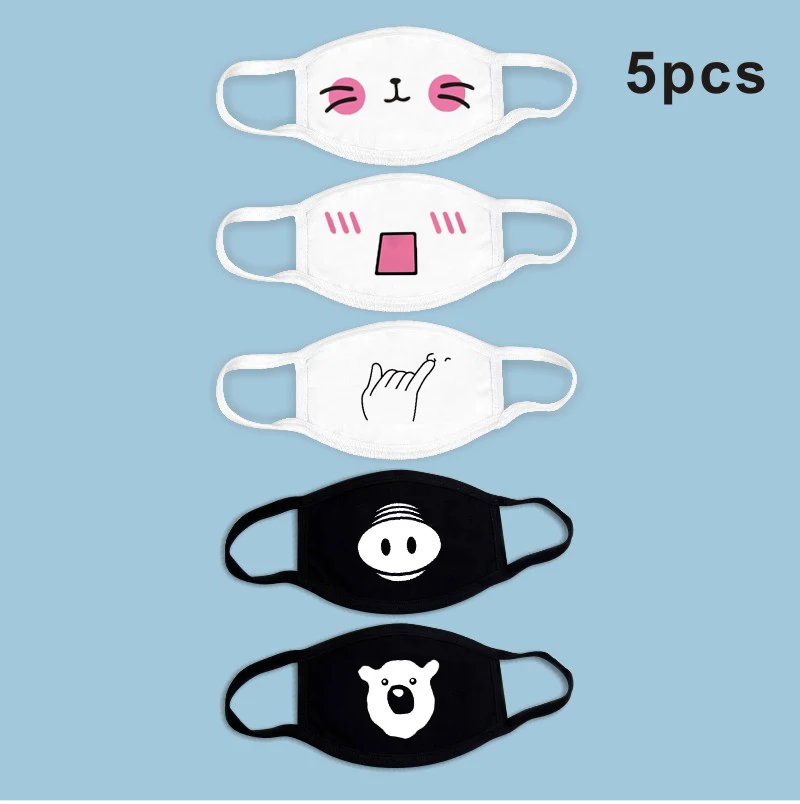 5 PC/lot Dustproof Mouth Mask Cotton Washable Face Mouth Mask Cartoon Face Reusable Fabric Anti Pollution Mask Party Mask