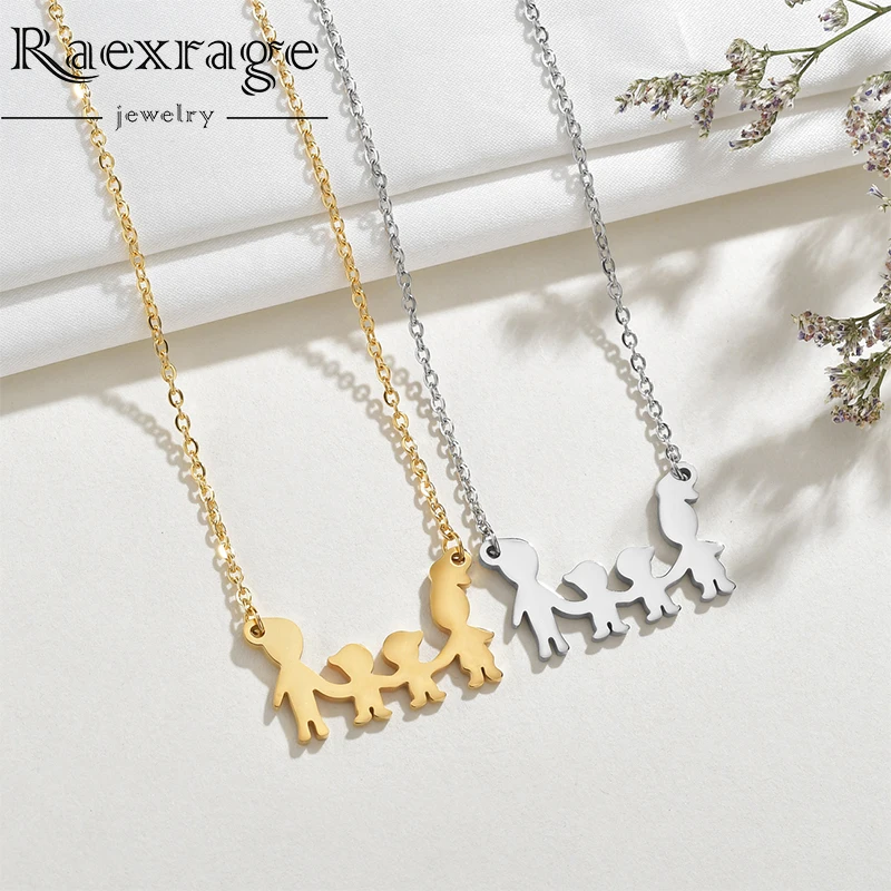 

Raexrage Cartoon Dad Mom Son Family Love Necklace Stainless Steel Mother Father Boys Chain Necklaces Kids Parents Gifts