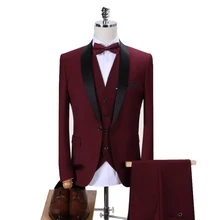 Dernier costume De smoking noir pour hommes, coupe cintrée, costume De fête De mariage pour hommes, ensemble 3 pièces (Blazer + gilet + pantalon) 