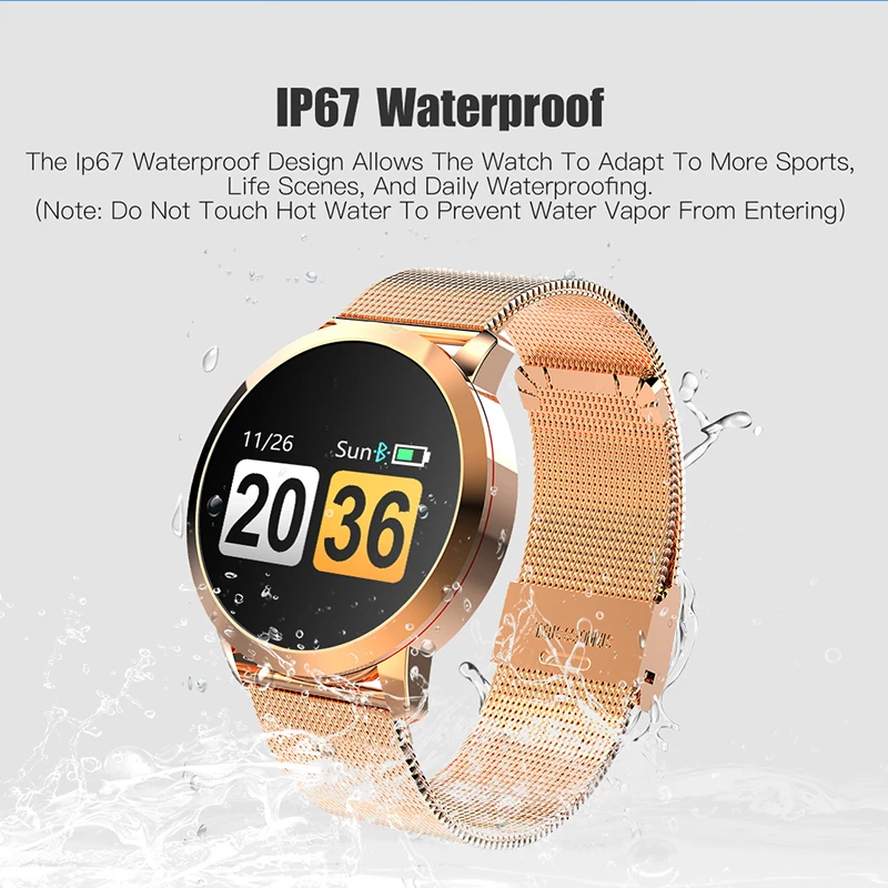 2019New Q8 OLED Bluetooth Smart Watch Stainless Steel Waterproof Wearable Device Smartwatch Wristwatch Men Women Fitness Tracker
