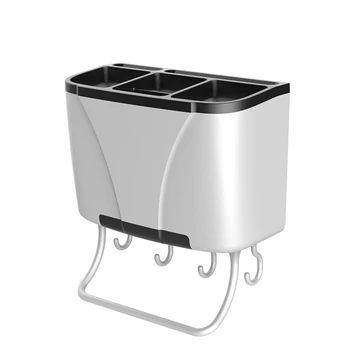 

Drain Container Cutlery Storage Rack Knife Seat Spoon Box Wall-mounted Chopstick Cage Brush Cleaning Cloth Organizer For Kitchen