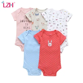 

2020 Summer Baby Boys Girls Clothes Casual Animal Print Short Sleeve Rompers Kids Jumpsuit For Baby Infant Clothing 5pcs Sets