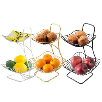 

2-Tier Iron Fruit Basket Fruit Server Plates Dessert Cake Cupcake Display Stand Holder Home Party Serving Storage Basket Plates