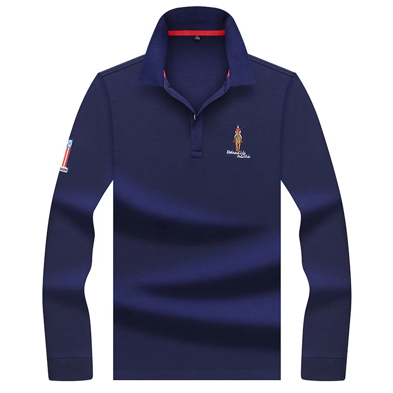 

High Quality Solid color 3D Embroidery Polo Shirt Casual Polo Shirts men's Long sleeve polo shirt 2019 New Arrival polosshirt
