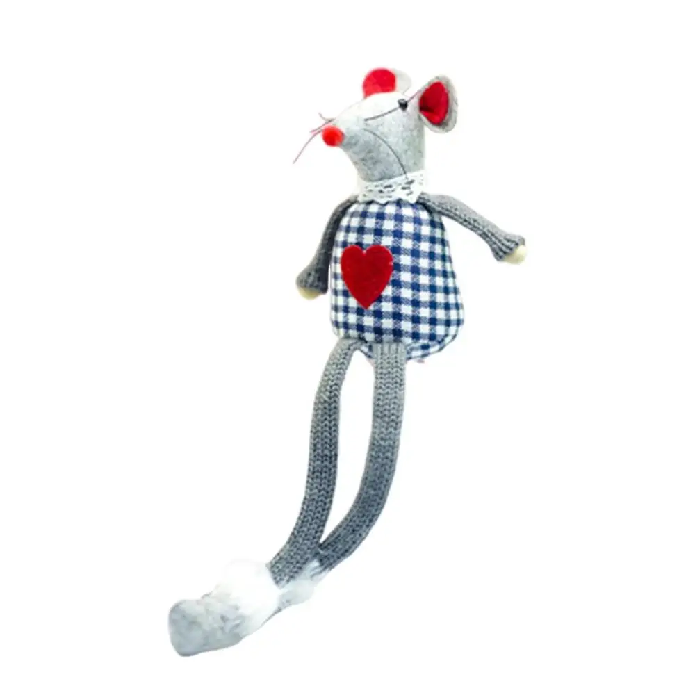 B blue Рождественские украшения, клетчатая ткань, Рождественская шерстяная длинноногая фигурка мыши, украшения, Рождественская кукла, подарок - Цвет: B blue
