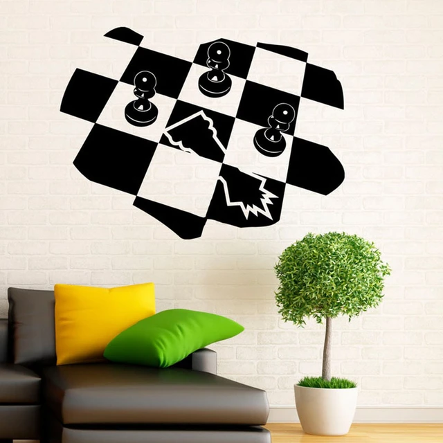 Jogo de xadrez decalque da parede estratégia jogo de tabuleiro adesivos de  parede de vinil interior design de casa murais de arte decoração do quarto  decalque c211 - AliExpress