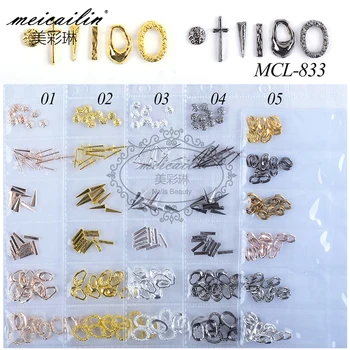 

1 Pack Mixed 3D DIY Hollow Metal Frame Nail Art Decorations Gold Silver Triangle Rivet Polish Nail Studs Manicure Tips Accessory