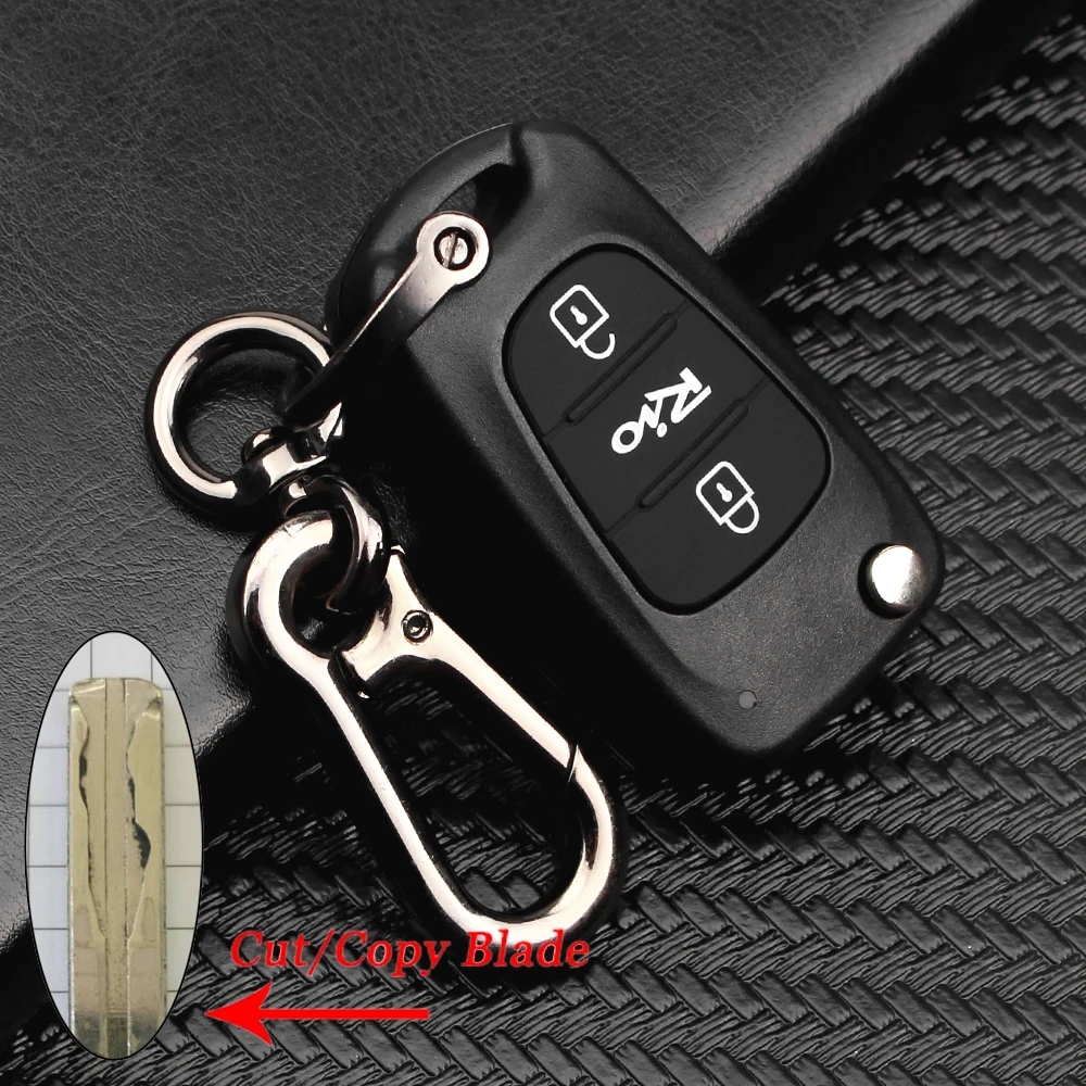 KEYYOU дистанционный ключ оболочки для KIA Rio 3 кнопки флип складной Автомобильный Брелок чехол Корпус Замена Cut/Uncut смарт-ключ чехол - Количество кнопок: Cutted With Key Ring