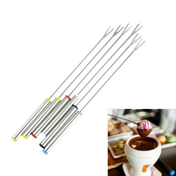 

Professional6PCS/Set Stainless Steel Chocolate Fork Hot Pot Forks Cheese Fruit Dessert Fork Fondue Melting Skewer Kitchen Tools